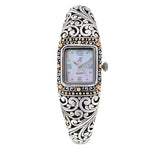Bali Designs "Sanga" Sterling Silver & 18K Gold Accent  Mother-of-Pearl Dial Cuff Watch, 6-3/4"
